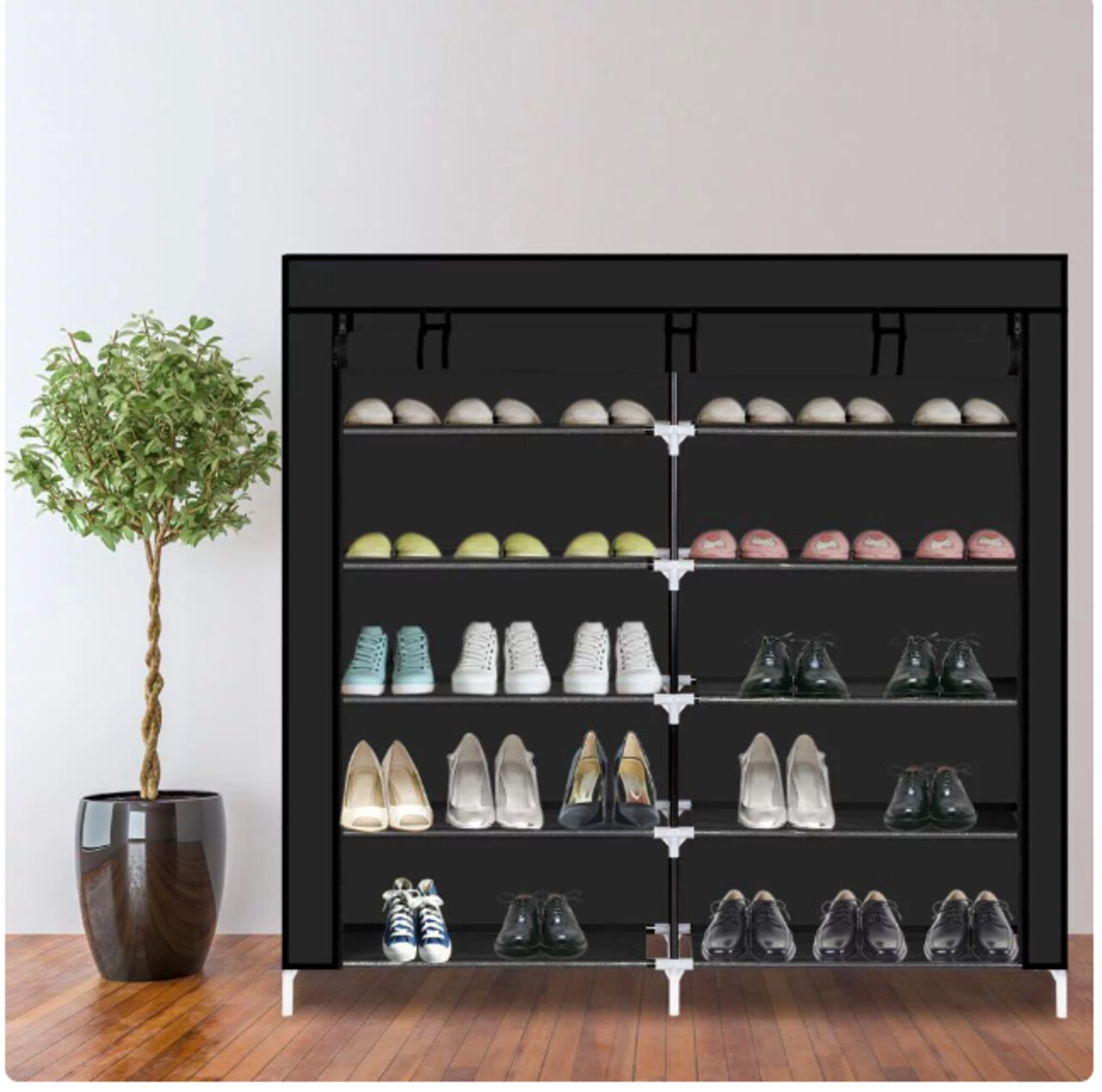 Organizer Space Saving Shoes Tower with Dustproof Cover Closet, 6 Tiers Double Row, Free Standing Zimtown 36 Pairs Shoe Rack Shoe Shelf Shoe Storage Cabinet Organizer
